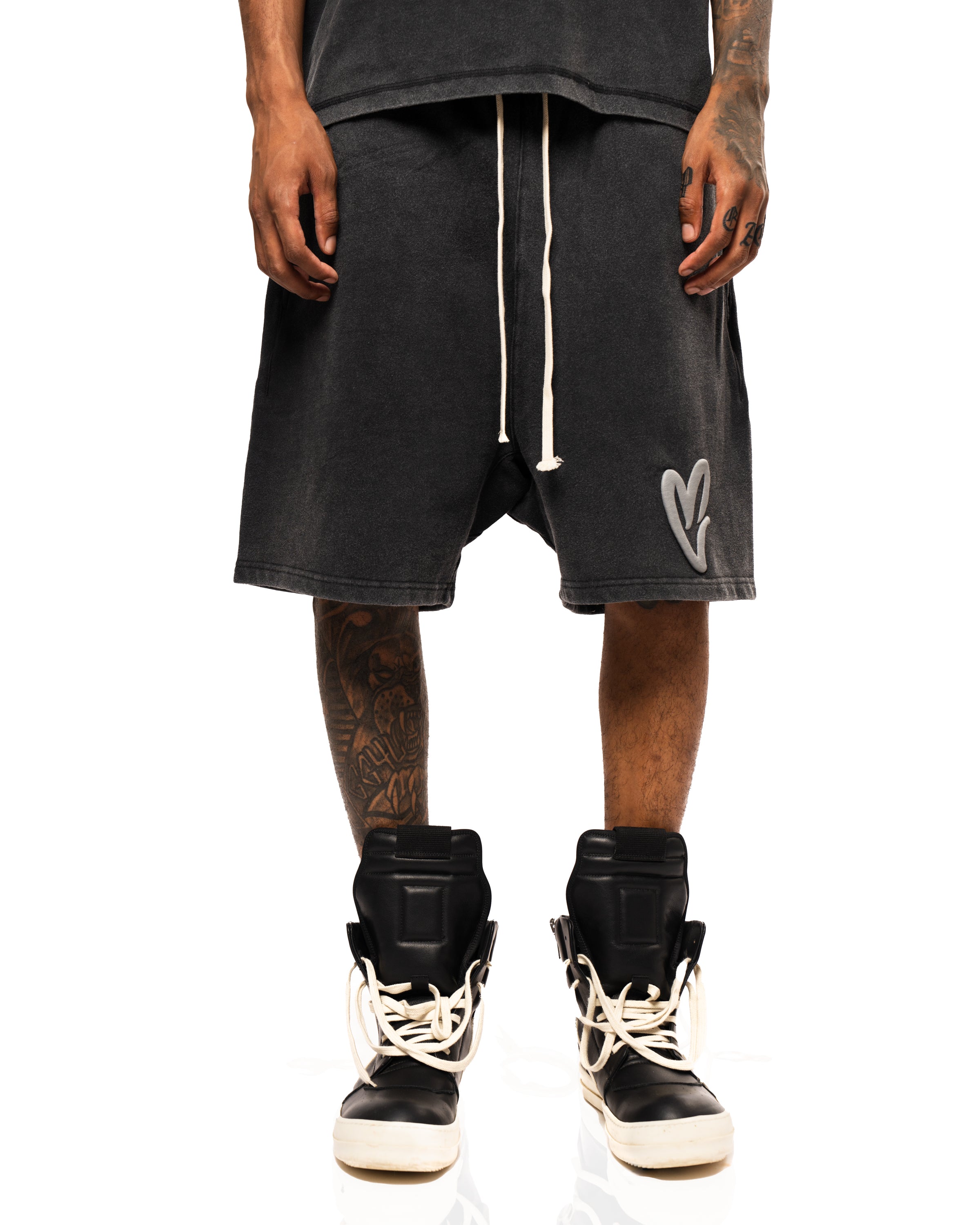 Dark Heart Shorts - Black Acid Wash